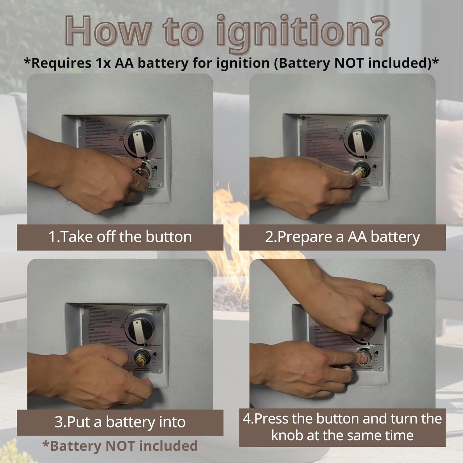 28 inch Round Propane Fire Pit Table, 40,000 BTU Outdoor Concrete Gas Fire Pit with Lava Rocks Cover, Portable Bowl Fire Pit for Patio, Garden, Deck, Light Grey