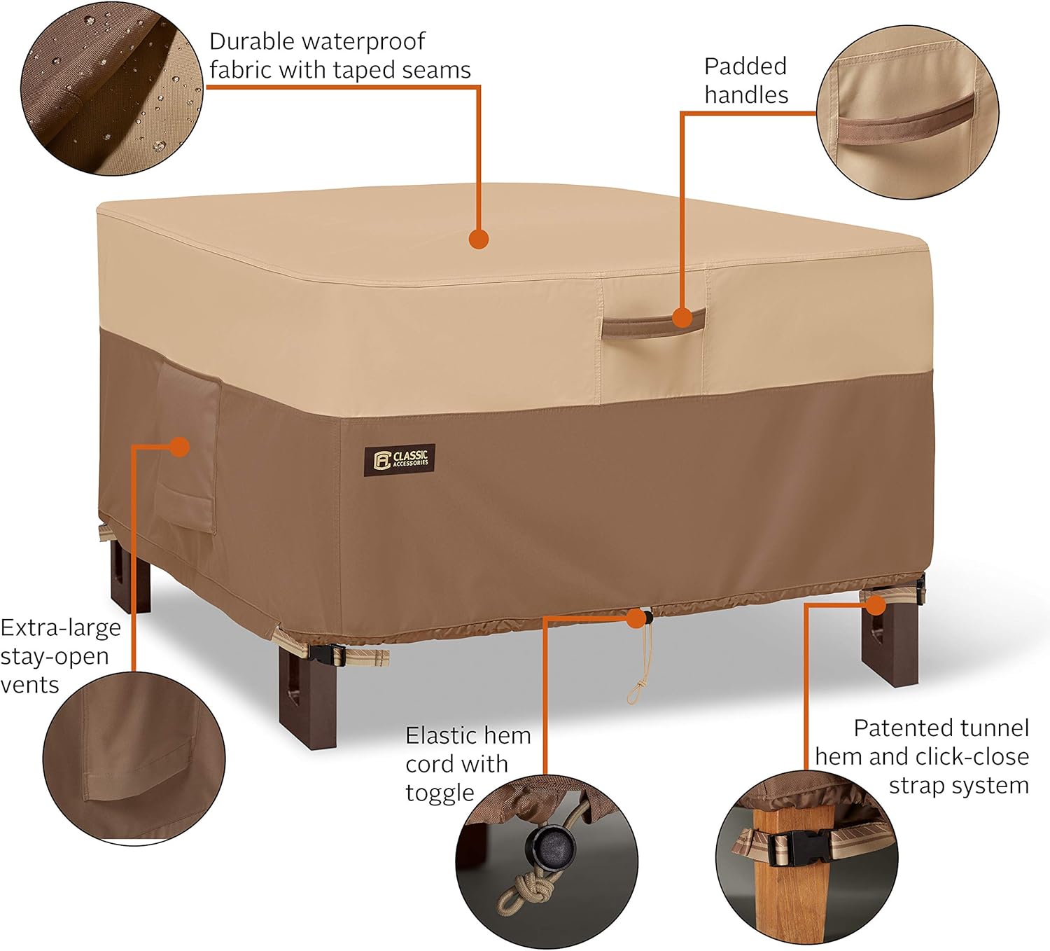 Classic Accessories Veranda's Best Waterproof Square Fire Pit Table Cover, 42 x 42 x 22 Inch