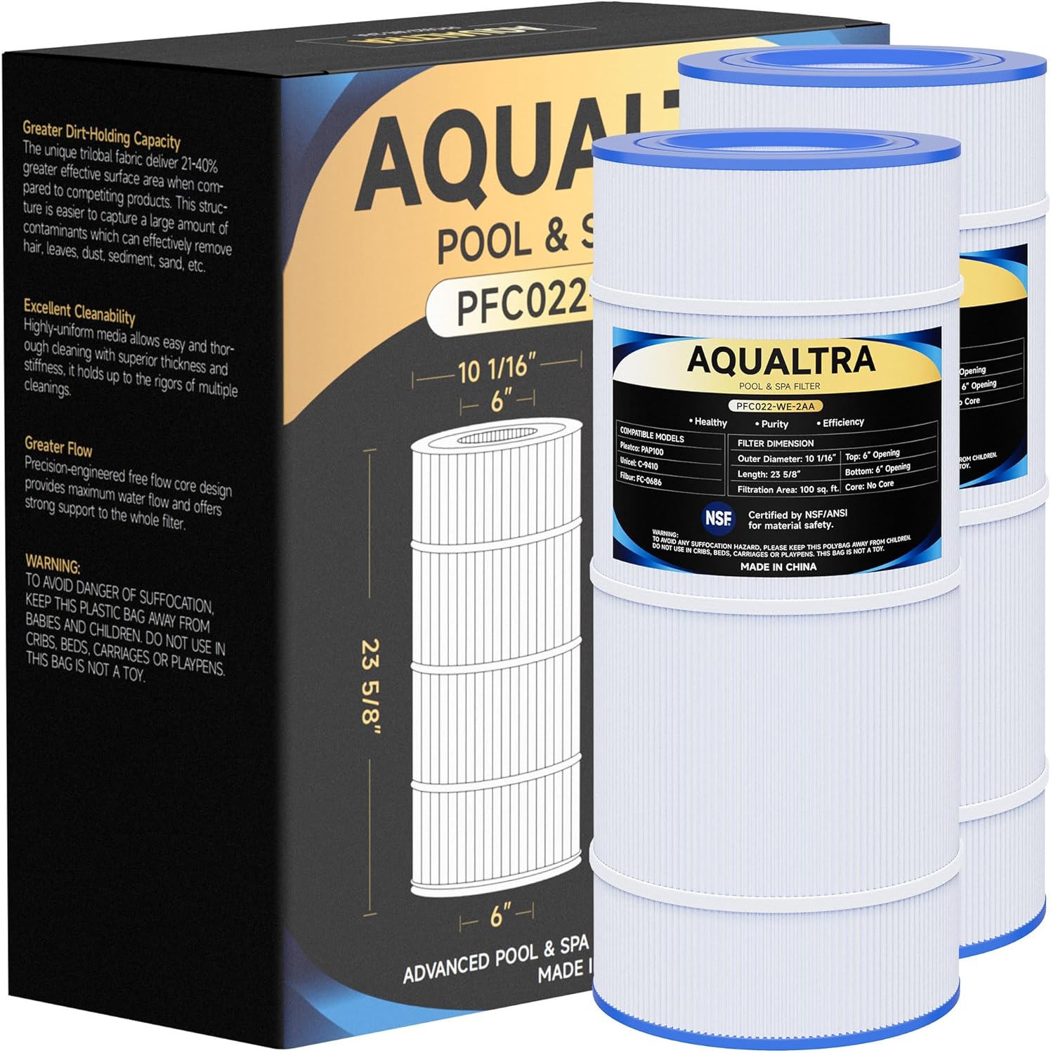 AQUALTRA Pool Filter Compatible with CC100, C-9410, CCRP100, PAP100, PAP100-4, Ultral-C3, R173215, FC-0686, 100 sq. ft., 23 5/8