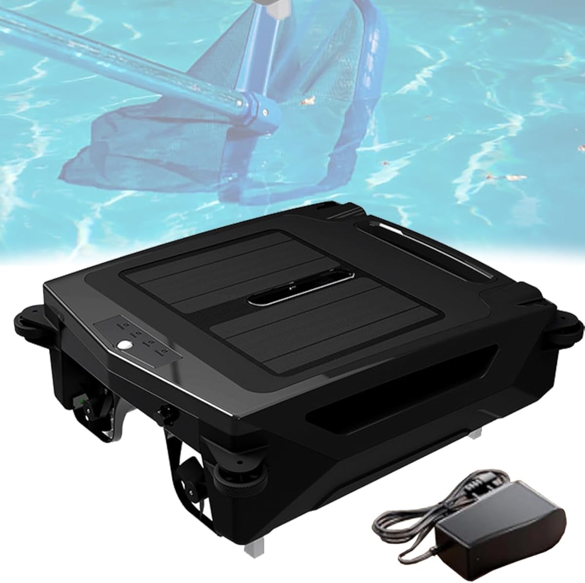 Automatic Cordless Robot Solar Powered Pool Skimmer Cleaner for All Swimming Pool Sur-face, Dual Charging Options, 2 Speed Modes, Smart Obstacle Avoidance