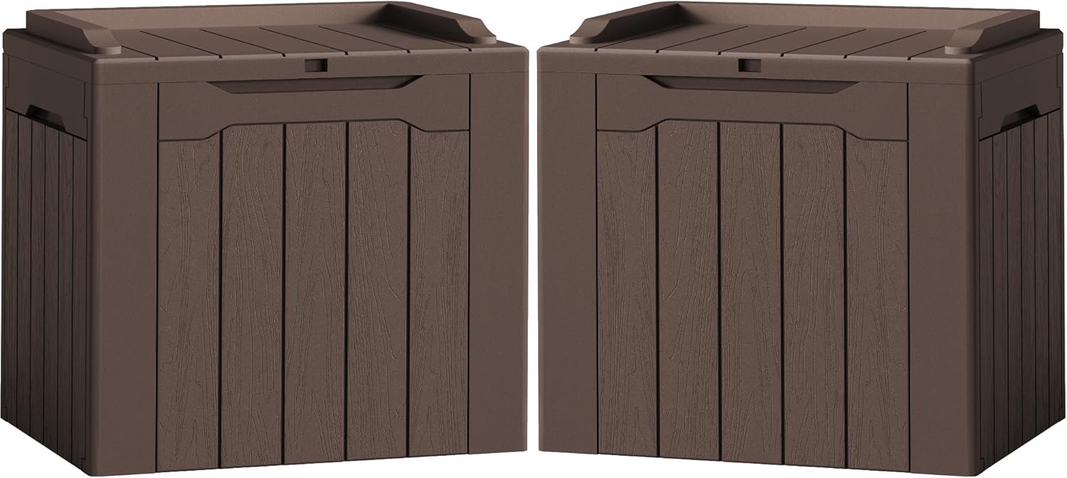 Flamaker 2 Pack Deck Box 31 Gallon Waterproof Resin Storage Box with Lid Indoor Outdoor Delivery Box Storage Bin for Patio Cushions (Deep Brown)