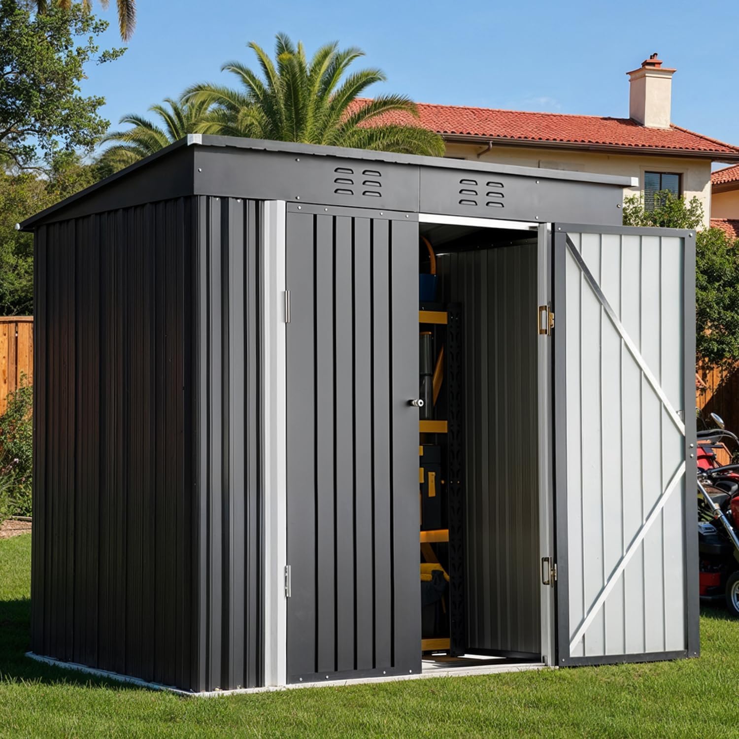 Bealife 6' x 4' Outdoor Storage Shed Clearance, Metal Outdoor Storage Cabinet with Double Lockable Doors, Waterproof Tool Shed, Backyard Shed for Garden, Patio, Lawn (Dark Gray)