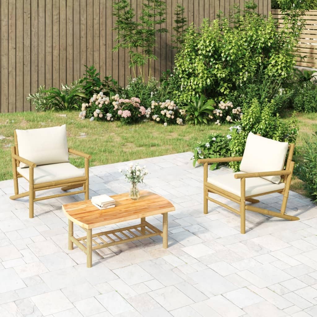 Patio Chairs 2 pcs with Cream White Cushions Bamboo,Elegant Bamboo Patio Chairs with Cushions for Outdoor Comfort Outdoor Furniture Sets, Sectional Sofa Units
