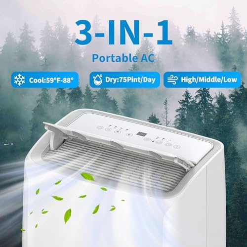 14,000 BTU Portable Air Conditioners, Towallmark Cools up to 750 Sq. Ft 3-in-1 Movable AC for Room with Dehumidifier Fan Sleep Mode, 24H Timer, Remote Control, and Window Installation Kit Included
