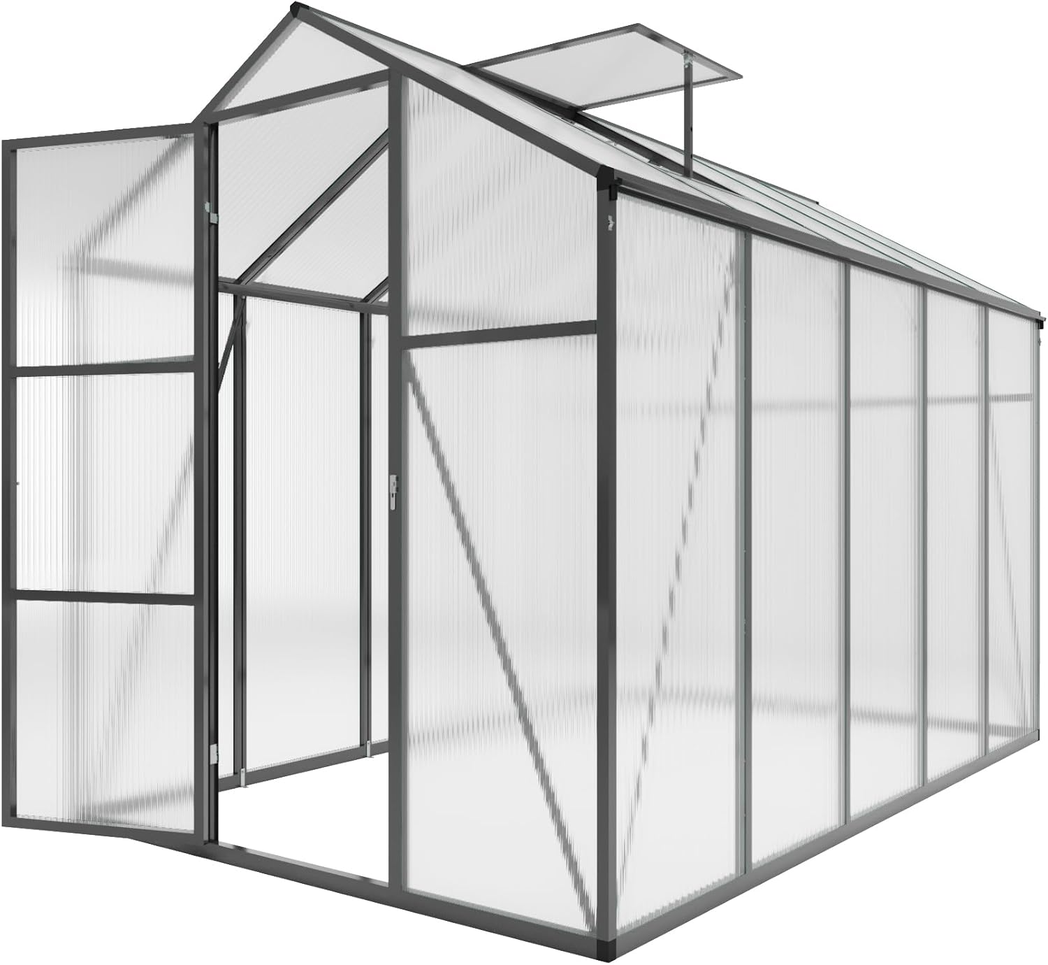 Aluminum Greenhouse with Polycarbonate Panels, Heavy Duty Walk-in Outdoor Garden Greenhouse with Raised Base and Anchors, Weather-Resistant 6x10 FT Plant Shelter, Black