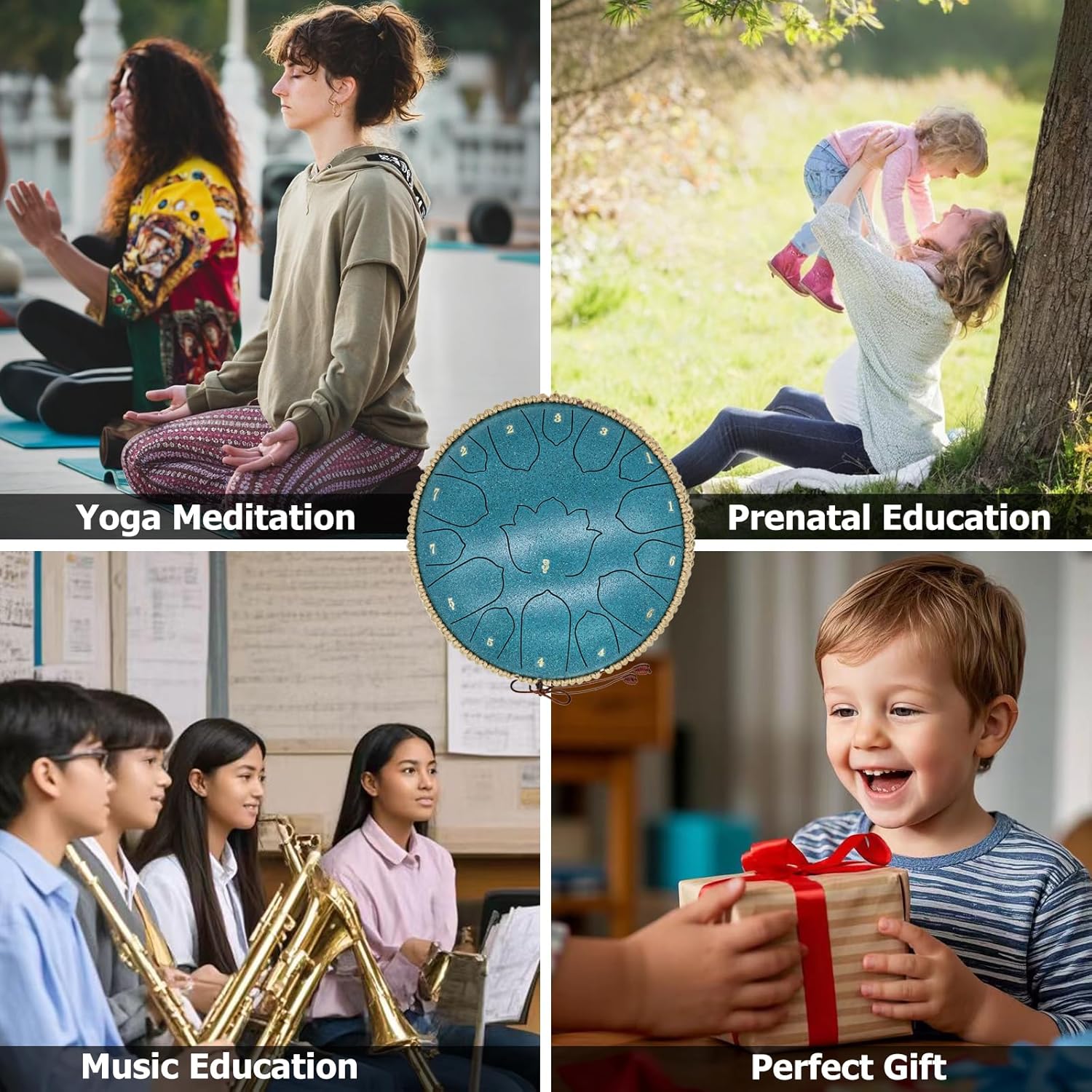 BETESINE 13-Inch 15-Note Steel Tongue Drum – C Major – Handpan Steel Drum for Meditation, Yoga & Relaxation – Includes Mallets, Music Book & Carry Bag (Malachite Green)