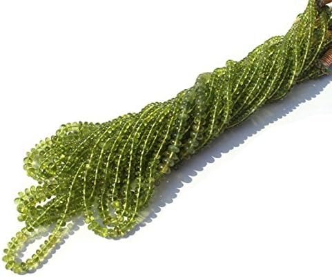 13 inch natural beads strand of 4-6mm smooth rondelle peridot gemstone beads for DIY jewelry - necklace, bracelet, earring, ring.