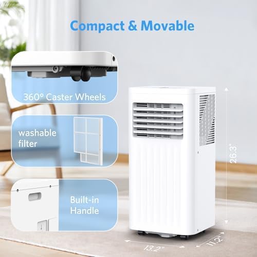 10000 BTUs Portable Air Conditioners with cooling/dehumidification/fan/sleep mode,4-IN-1 Portable AC with 24H Timer & Remote Control & Window Kit