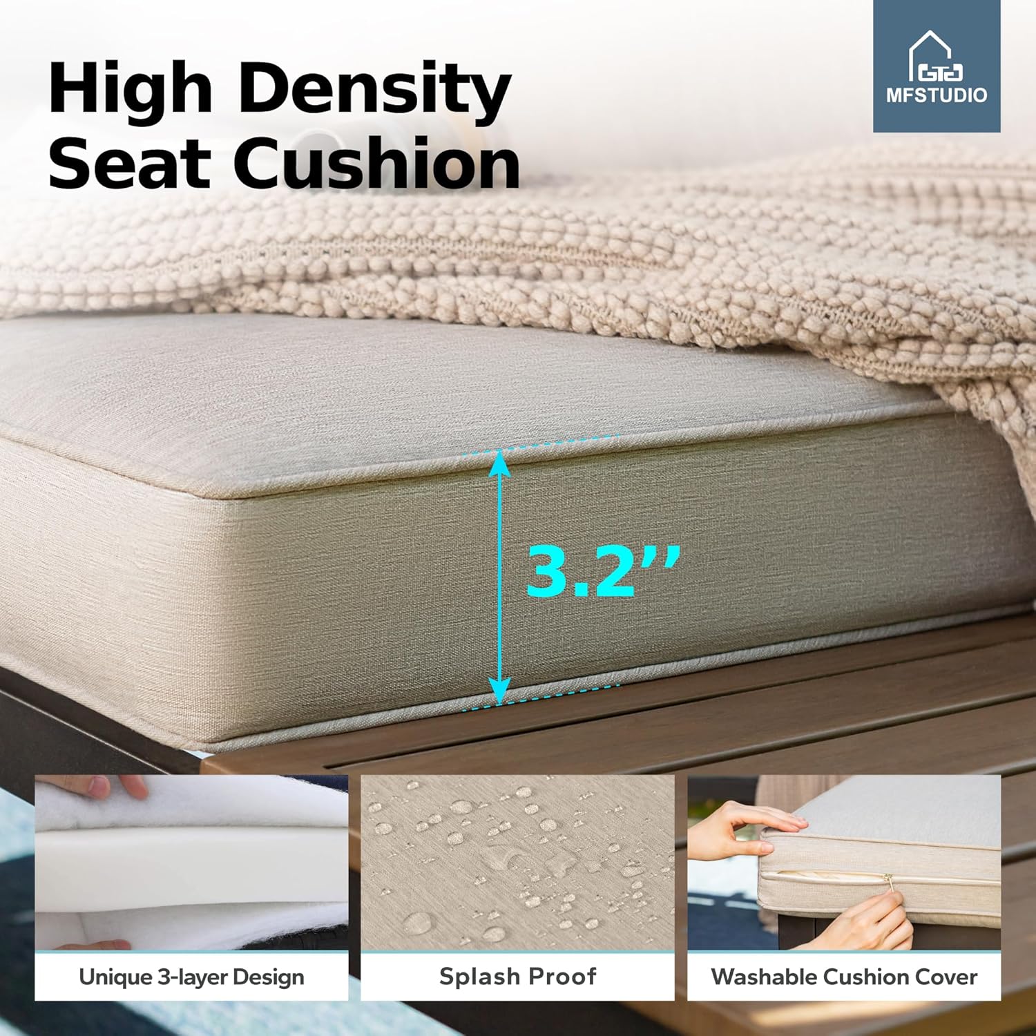 MFSTUDIO 6 Pieces Outdoor Patio Furniture Set with Fire Pit Table, Metal Outdoor Sectional Sofa Conversation Set for Backyard,Garden