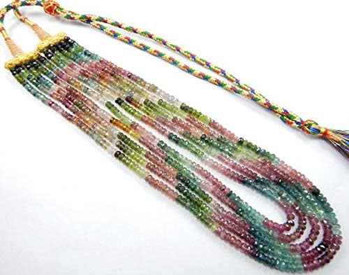 4 mm 17'' micro faceted 5 strand multi tourmaline rondelle beads necklace gift jewelry