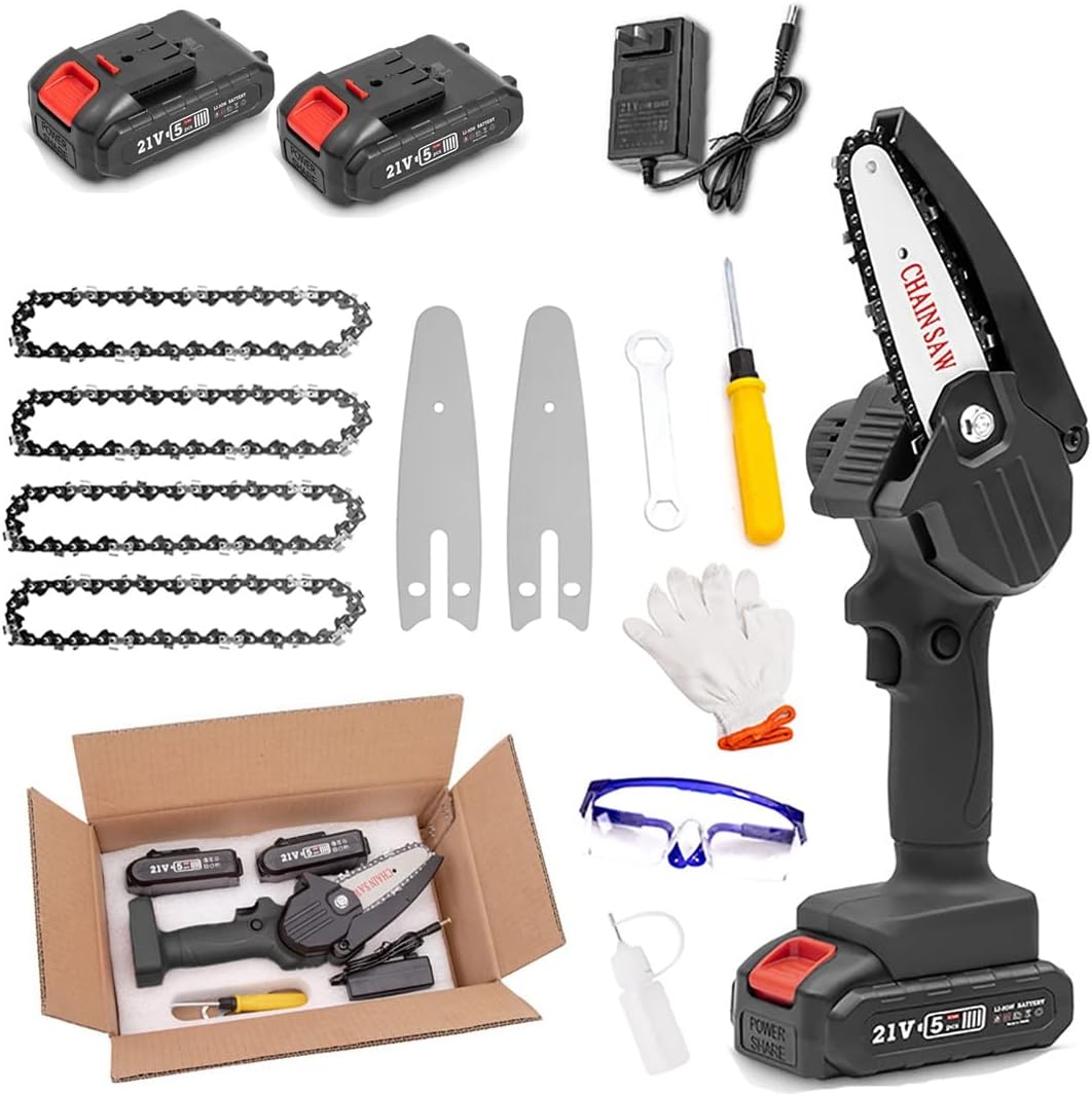 4 Inch Cordless Chainsaw with Charger, Portable Electric Chainsaw, Mini Chain Saw,Cordless Battery Power,Mini Chainsaw with Battery and Led Lights,Suitable for Gardening, Wood, Outdoor Camping