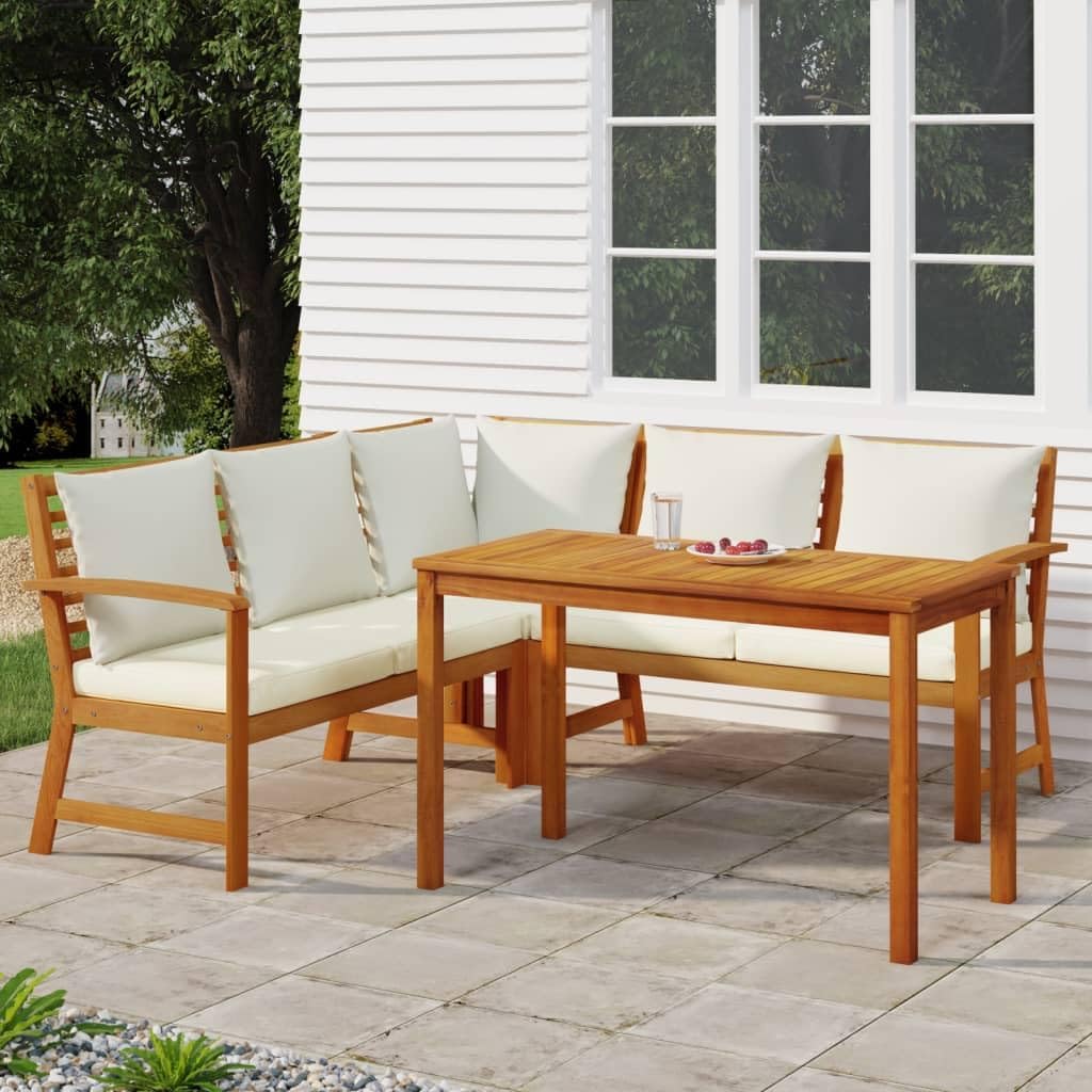 4 Piece Patio Dining Set with Cushions Solid Wood Acacia Garden Furniture