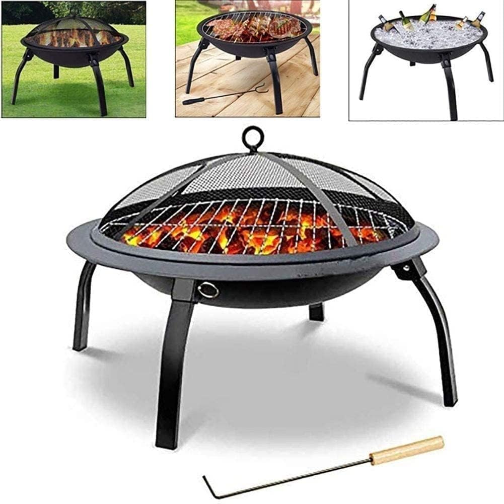 Outdoor Brazier, Portable Outdoor Fire Pit, Outdoor Patio Steel Fire Pit Bowl BBQ Grill for Backyard, Camping, Picnic, Bonfire, Black