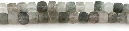 13 inch Natural Beads Strand of 8-9mm Faceted Cube Green Rutile Gemstone briolletes Beads for DIY Jewelry - Necklace, Bracelet, Earring, Ring.