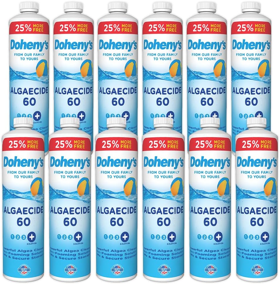 Doheny's Algaecide 60 | Pro-Grade, Metal-Free & Non-Foaming | Prevents All Algae Types | No Stains or Clouding | Safe for Salt, Chlorine & Bromine Pools | Treats 160,000 Gallons | 12 x 40oz (480oz)