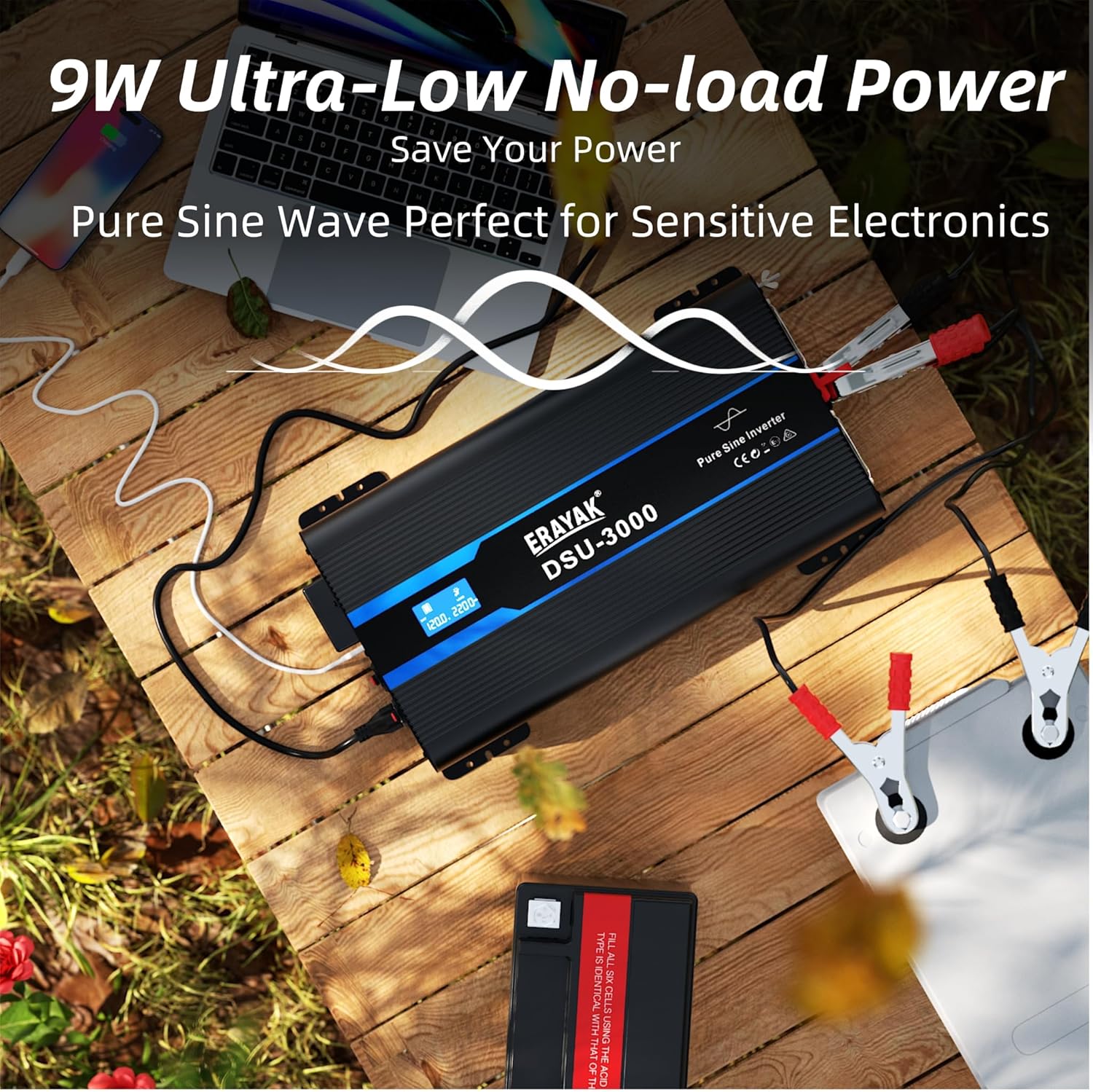 Erayak 3000W/6000W Pure Sine Wave Inverter 12V DC to 110V 120V AC Converter for Home, RV, Truck, Off-Grid Solar Power Inverter with 18W USB-C, AC Hardwire Port, 6m Remote Controller