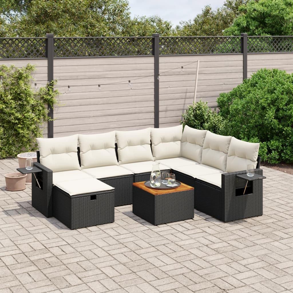 Large Black PE Rattan Modular Garden Sofa Set, 8-Piece Outdoor Patio Furniture, Weather-Resistant, Acacia Wood, for 6 People, Backyard Deck