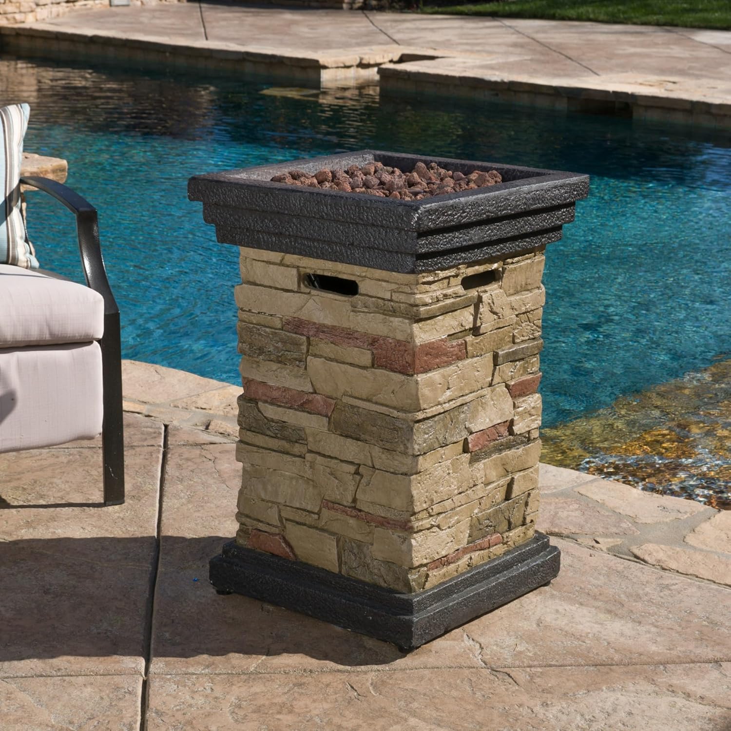19.50'' Stone MGO Fire Column - Stylish Outdoor Fire Pit with Lava Rocks