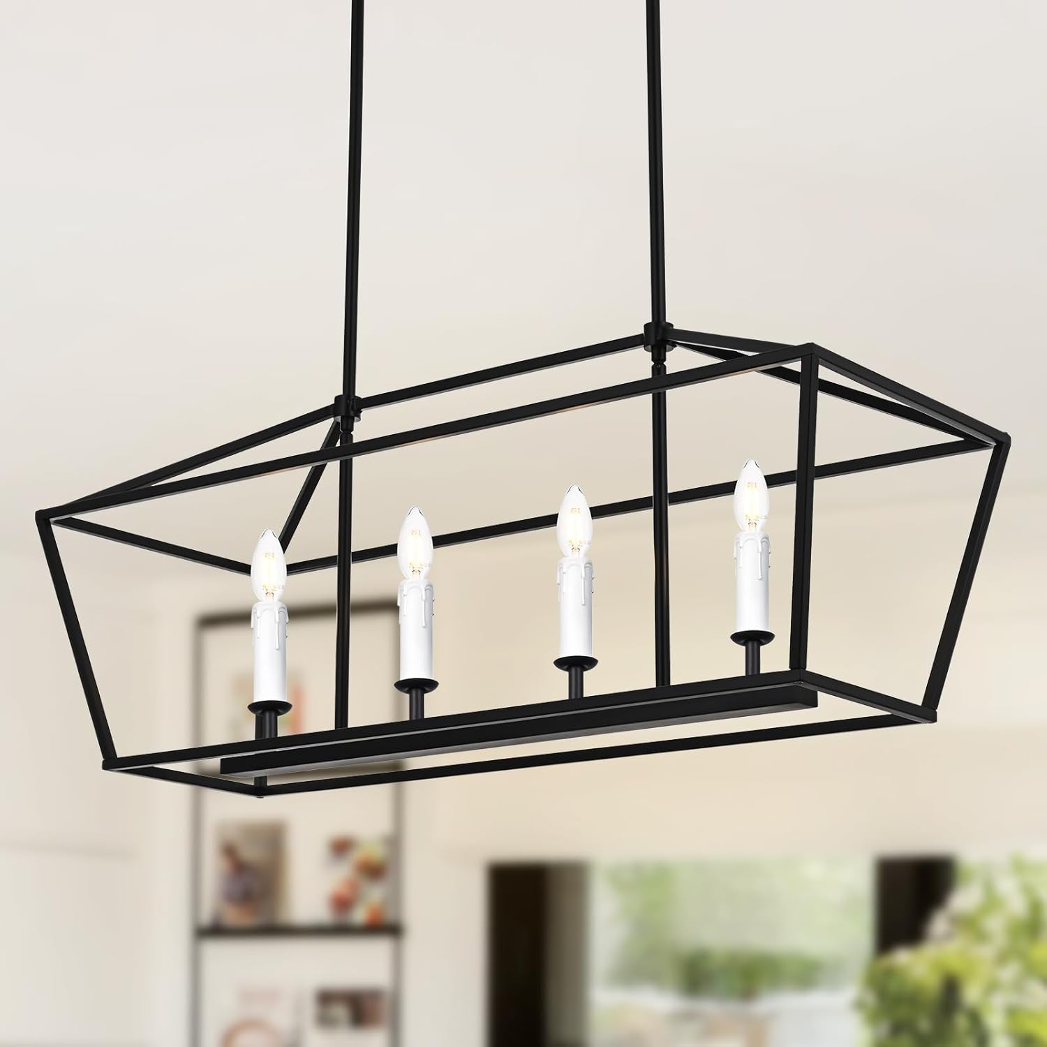 4-Light Kitchen Island Lighting, Modern Black Dining Room Chandelier Over Table Pendant Light Fixture, E12 Bulb Base