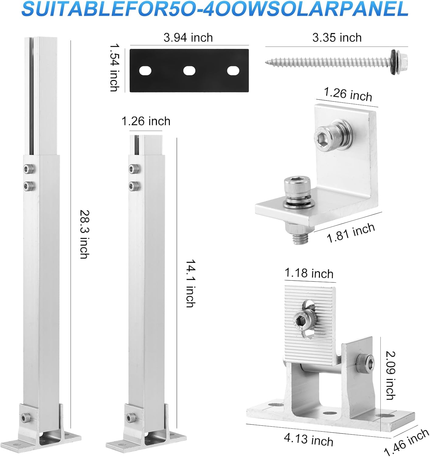 4 Pcs Adjustable Aluminum Alloy Solar Panel Tilt Mount Brackets for 50–400 W Panels on RV, Boat, Roof, Flat Surface & Wall (14–27″ Arms, 15°–30° Tilt)