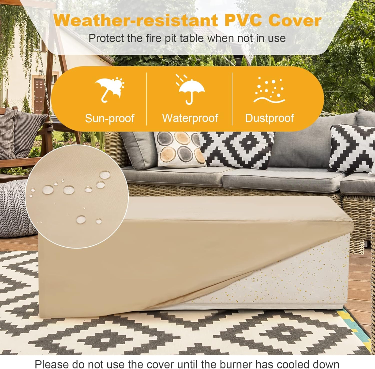 S AFSTAR Propane Fire Pit Table, 42 Inch 50,000 BTU Gas Fire Pit Table W/Stainless Steel Burner, & Volcanic Rocks, PVC Protective Cover, Outdoor Rectangular Terrazzo Fire Tables for Patio Pool Balcony