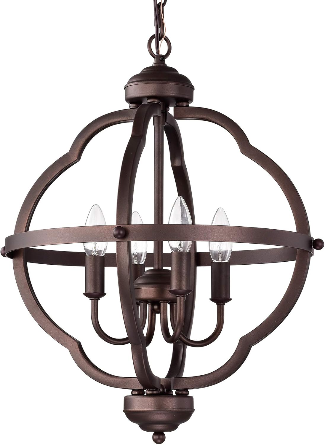 Farmhouse 4 Light Chandelier Lighting, Oil Rubbed Bronze Hanging Light Fixture with Chain, Diameter 21 Inch Rustic Pendant Light for Kitchen Island, Entryway,Living Room, Bedroom