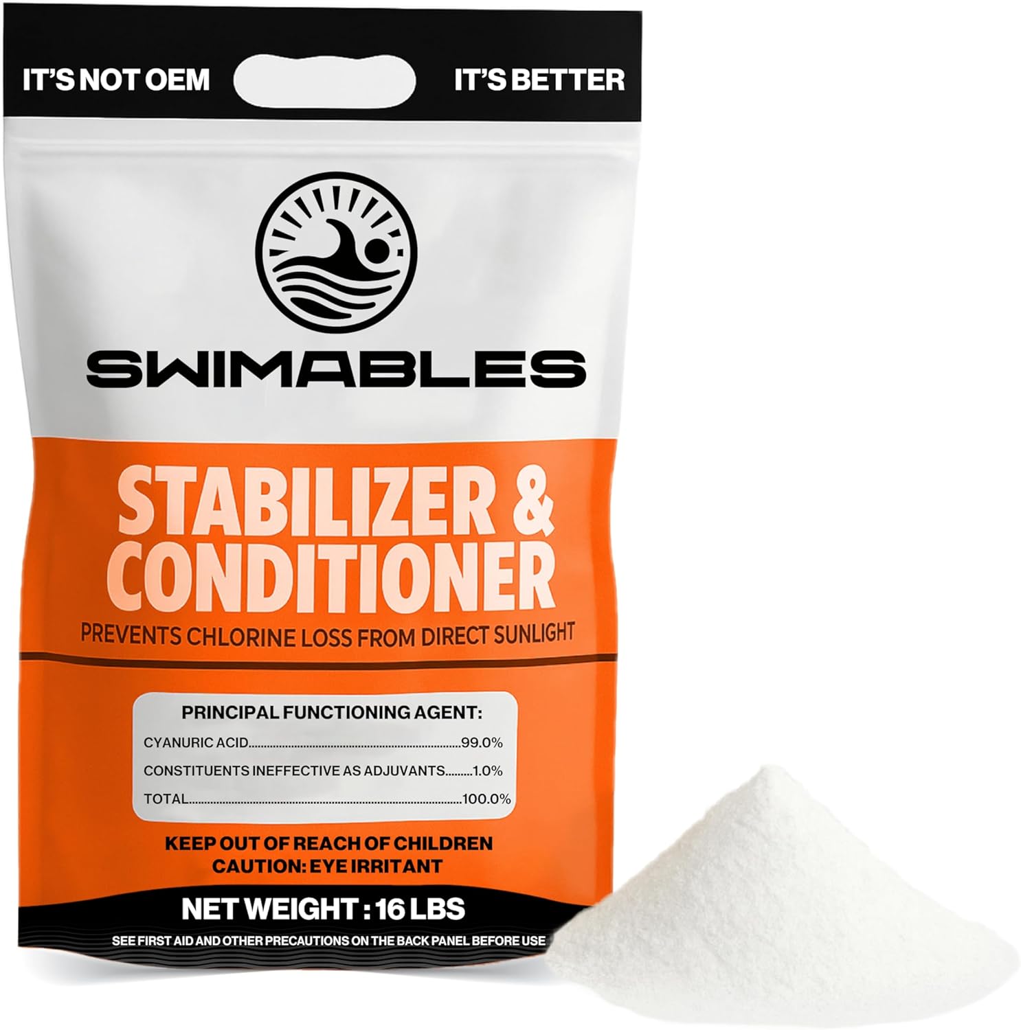 Swimables 16-Pounds Premium Pool Stabilizer & Conditioner, Max Strength Cyanuric Acid for Pools, Spa & Salt Water – Reduces Chlorine Loss, Ideal for Swimming & Hot Tubs