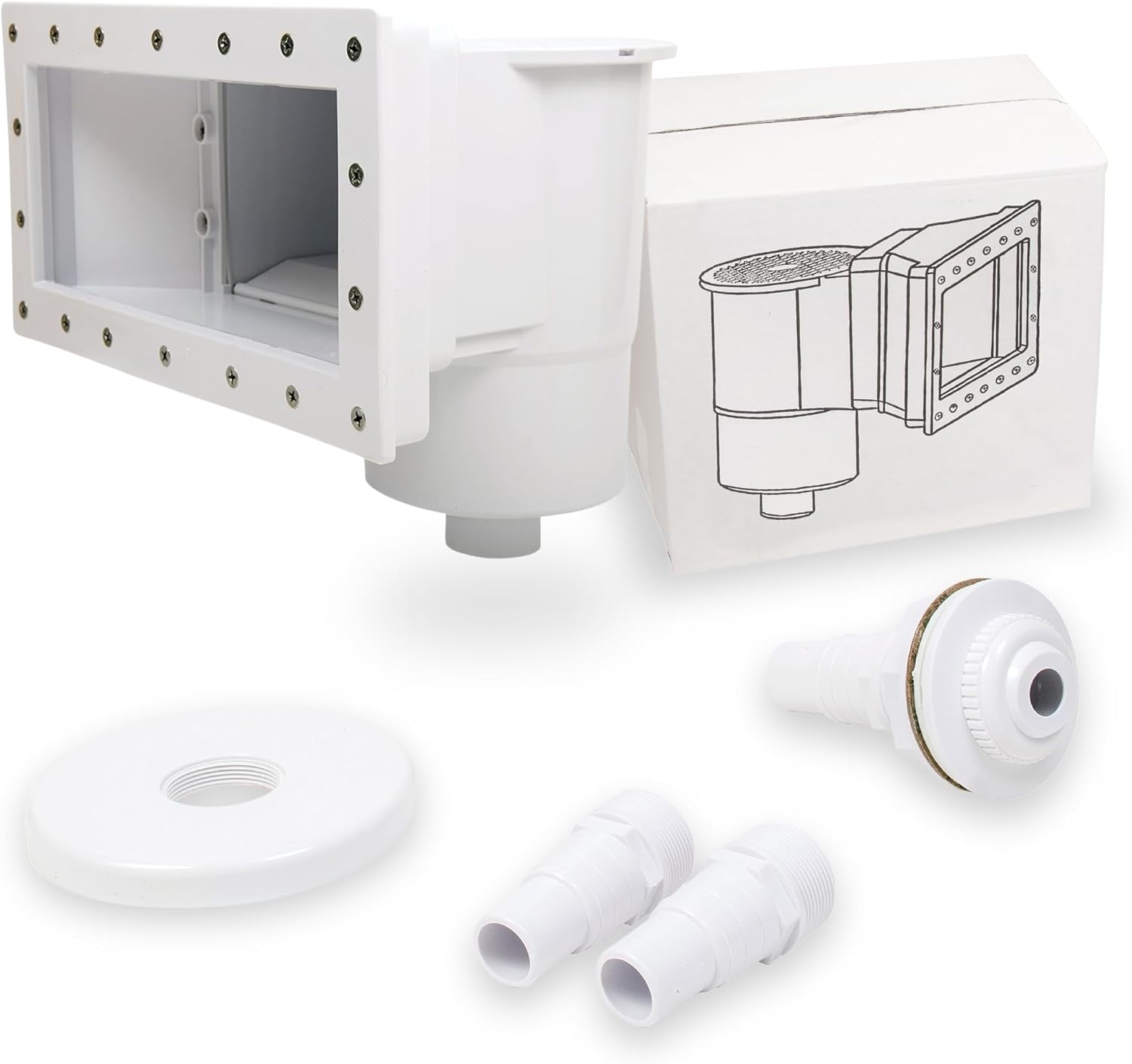 SunSolar Through Wall Skimmer Kit - Wide Mouth Opening for Above Ground Pools - Includes Floating Weir, Basket, Hose Adapters, Vacuum Plate and Return Fitting - Installs in The Pool Wall