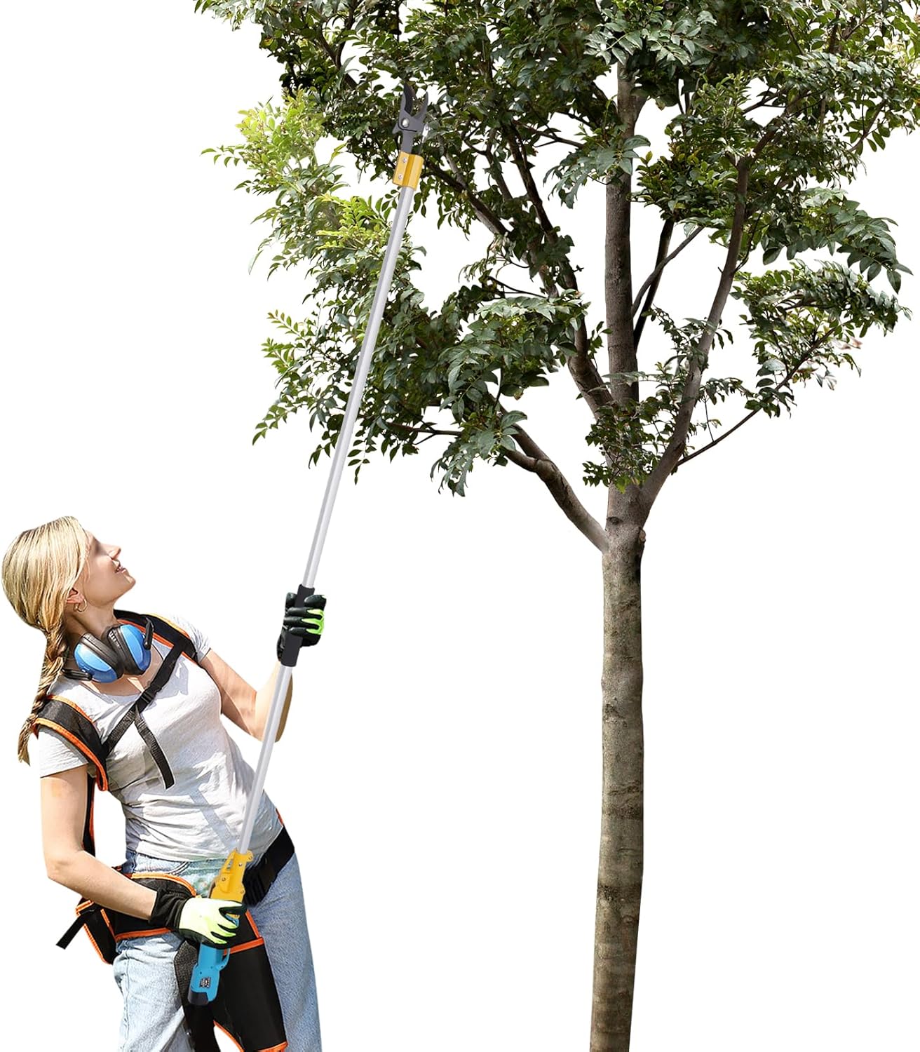 16.8V Cordless Electric Pruning Shears, 28mm Tree Branch Cutting Machine Nursery Garden Cutter with 2 Rechargeable Battery and Extension Pole, 0-1Inch Cutting Diameter