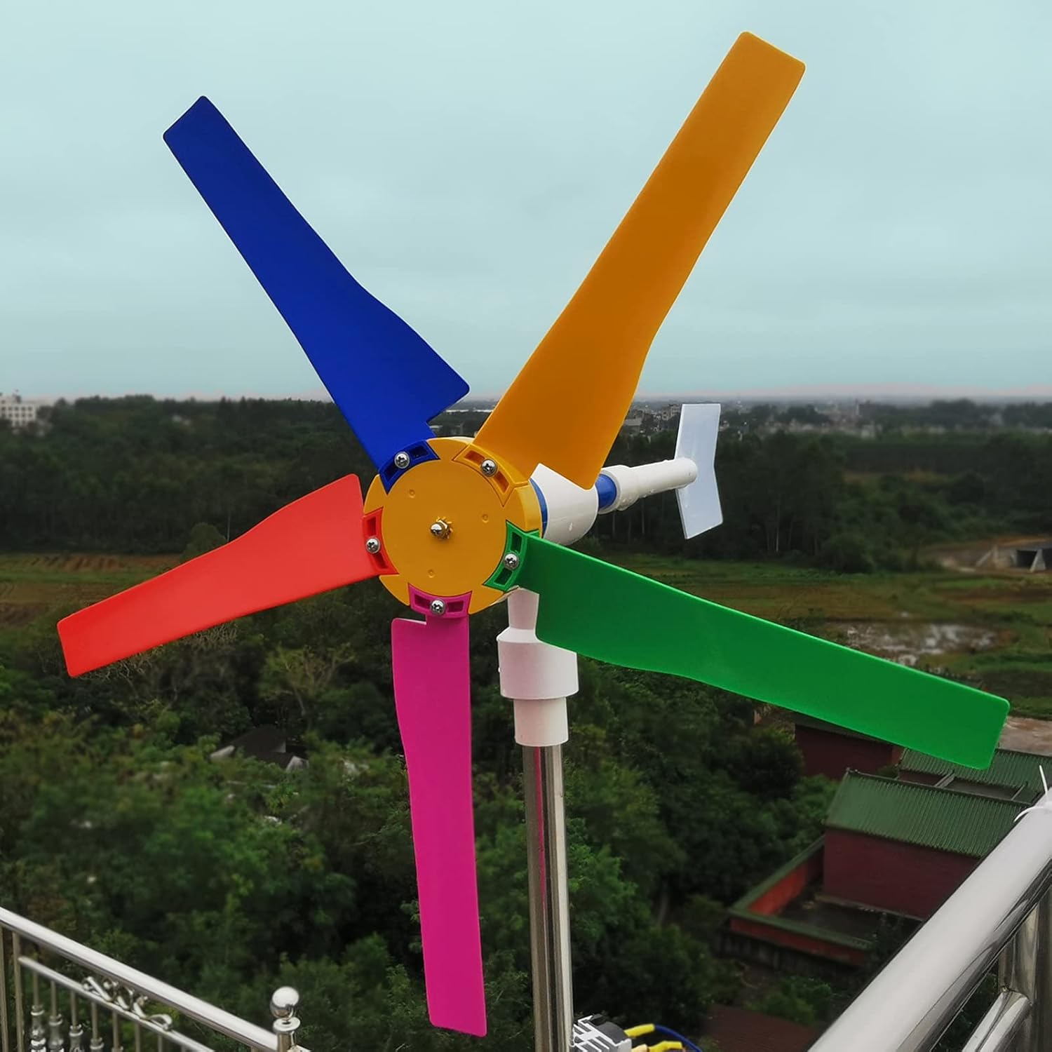 DIY Small Wind Turbine Generator Kit and Light Strip for Backyard Decoration Free Energy Generator Garden Spinner Windmill Decor 18 Inches Diameter