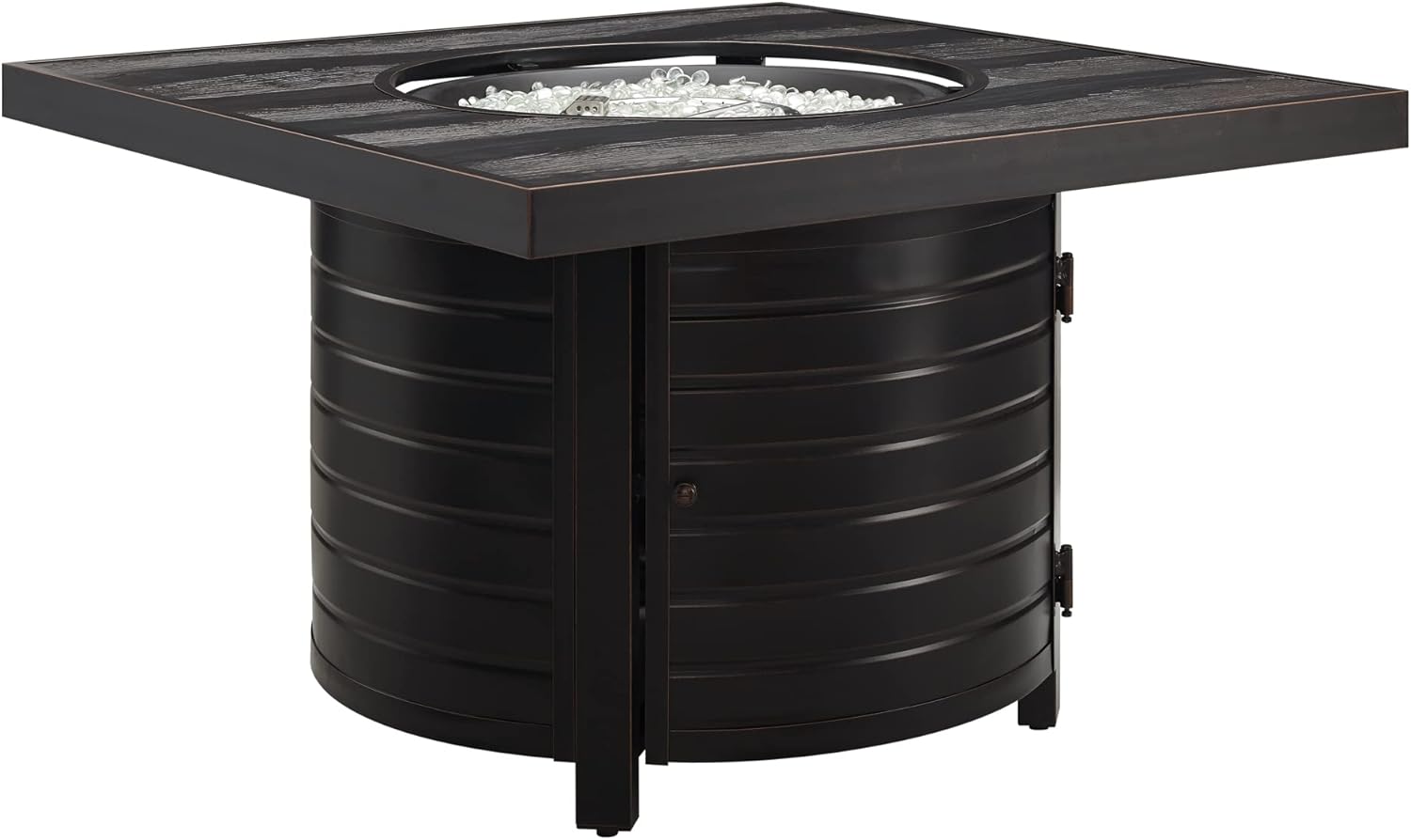 Fire Sense 63226 Yorke Aluminum Convertible Gas Fire Pit Table 55,000 BTU Outdoor Multi-Functional Fire Pit with Fire Bowl Lid, Nylon Weather Cover & Clear Fire Glass - Bronze Finish - Square