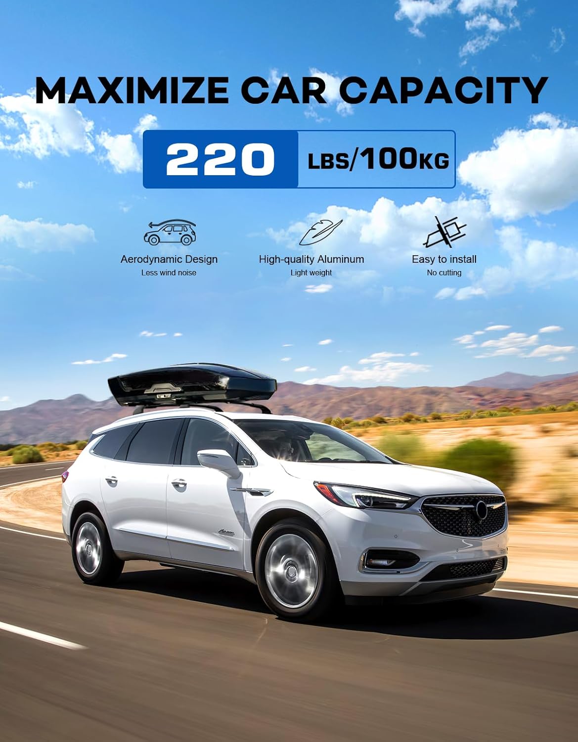 Roof Rack Cross Bars 220lbs Compatible with Buick Enclave 2018-2025 (with Flush Side Rails),Heavy Duty All-Metal Aluminum Crossbar Luggage Racks Roof Rails Rooftop Canoe Accessories