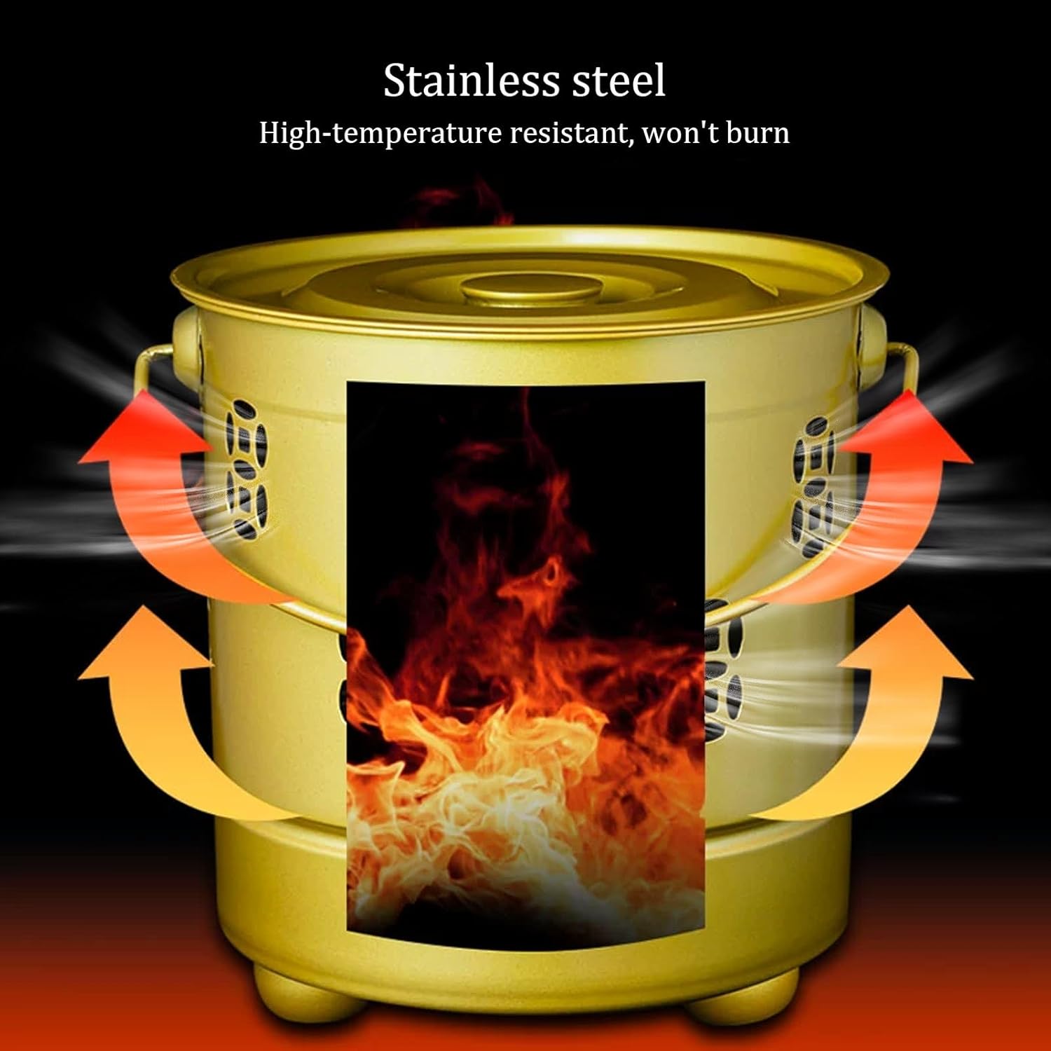 Stainless Steel Paper Burn Barrel, Carry Handle Incinerator Fire Pit for Ancestor Money Debris Wood Trash Leaves