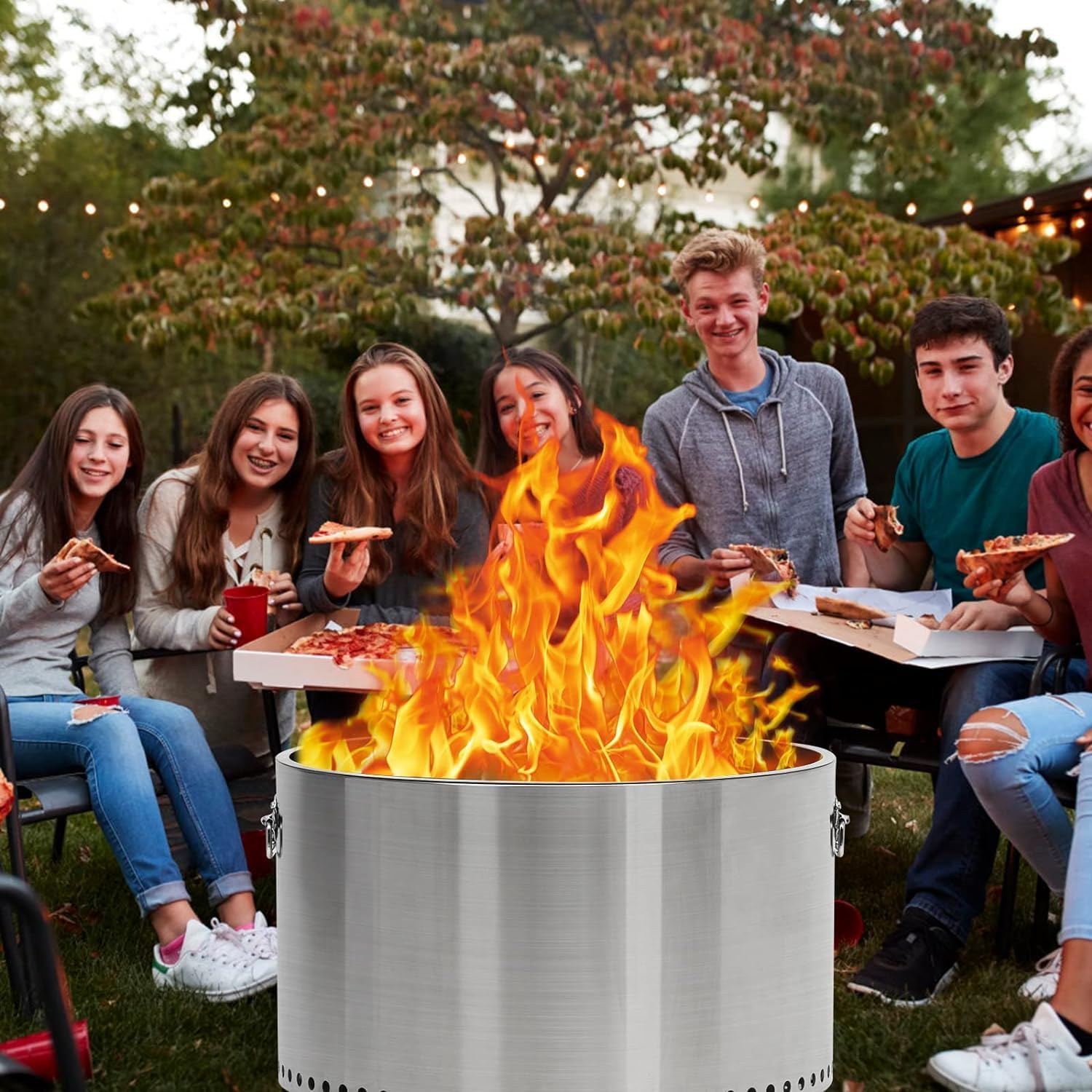 Smokeless Fire Pit Wood Burning Pellet Firepits with Air Switch,Wood Burning Portable Stainless Steel Outdoor Firepit with Removable Stand and Ash Pan, Ideal for Camping Backyard Patio, 18.8LBS
