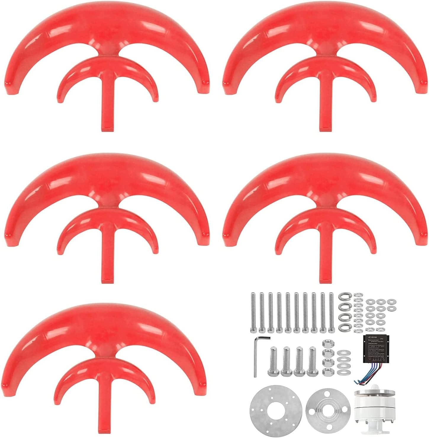 3000W 12V 24V 48V 5 Blades Wind Turbines Generator with MPPT Controller Kit for Home Hybrids Streetlight (Red)