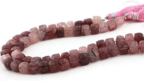 13 inch natural beads strand of 7mm faceted cube strawberry quartz gemstone briolletes beads for DIY jewelry - necklace, bracelet, earring, ring.