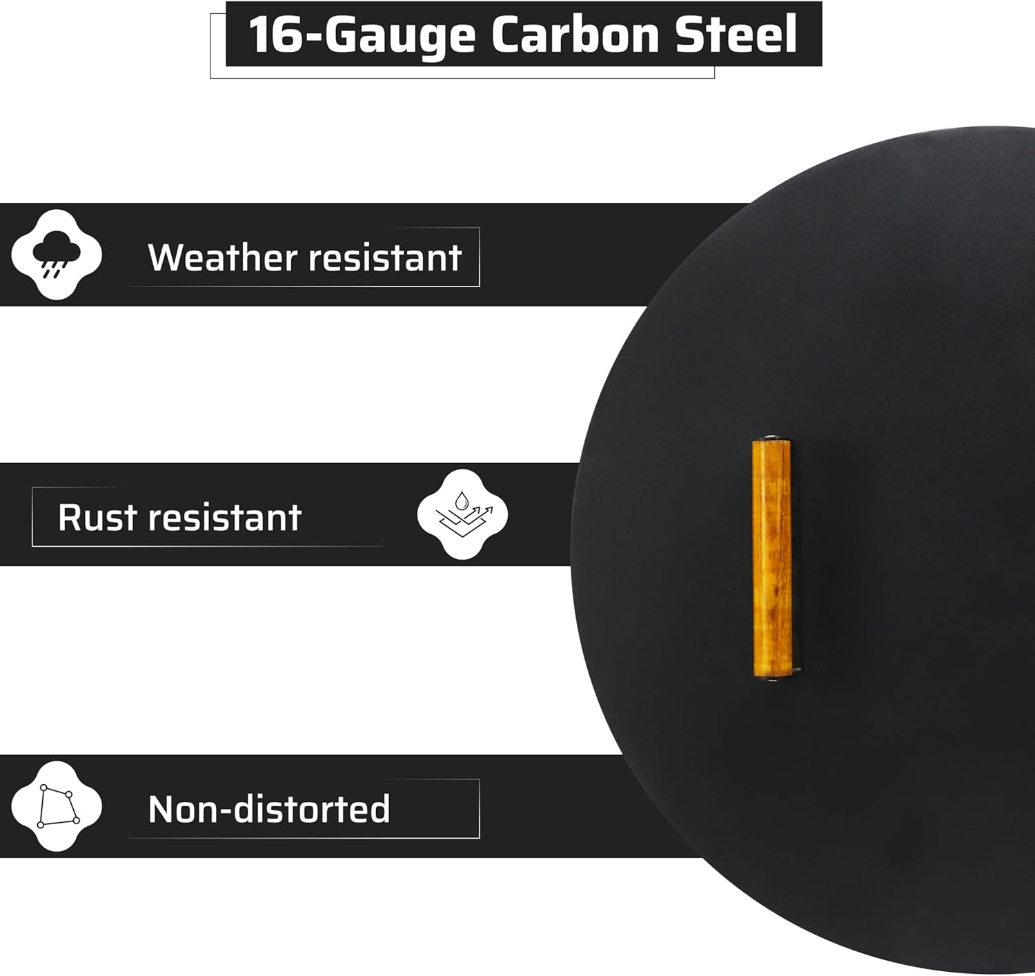 22” Round Fire Pit Lid – Heat Resistant fire pit cover round metal for Outdoor Fireplace 16 Gauge Steel Flat Fire Pit Burner Pan Cover with 2 Wooden Handles Snuffer Lid for Round Patio Fire Pit Ring