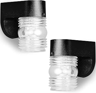 OHLECTRIC OL-47112 Elevate Your Space with Black Finish Wall Light Fixture - Jelly Jar Hi-Impact Polypropylene Flush Mounts with Clear Glass for Outdoor & Indoor Use - Pack of 2