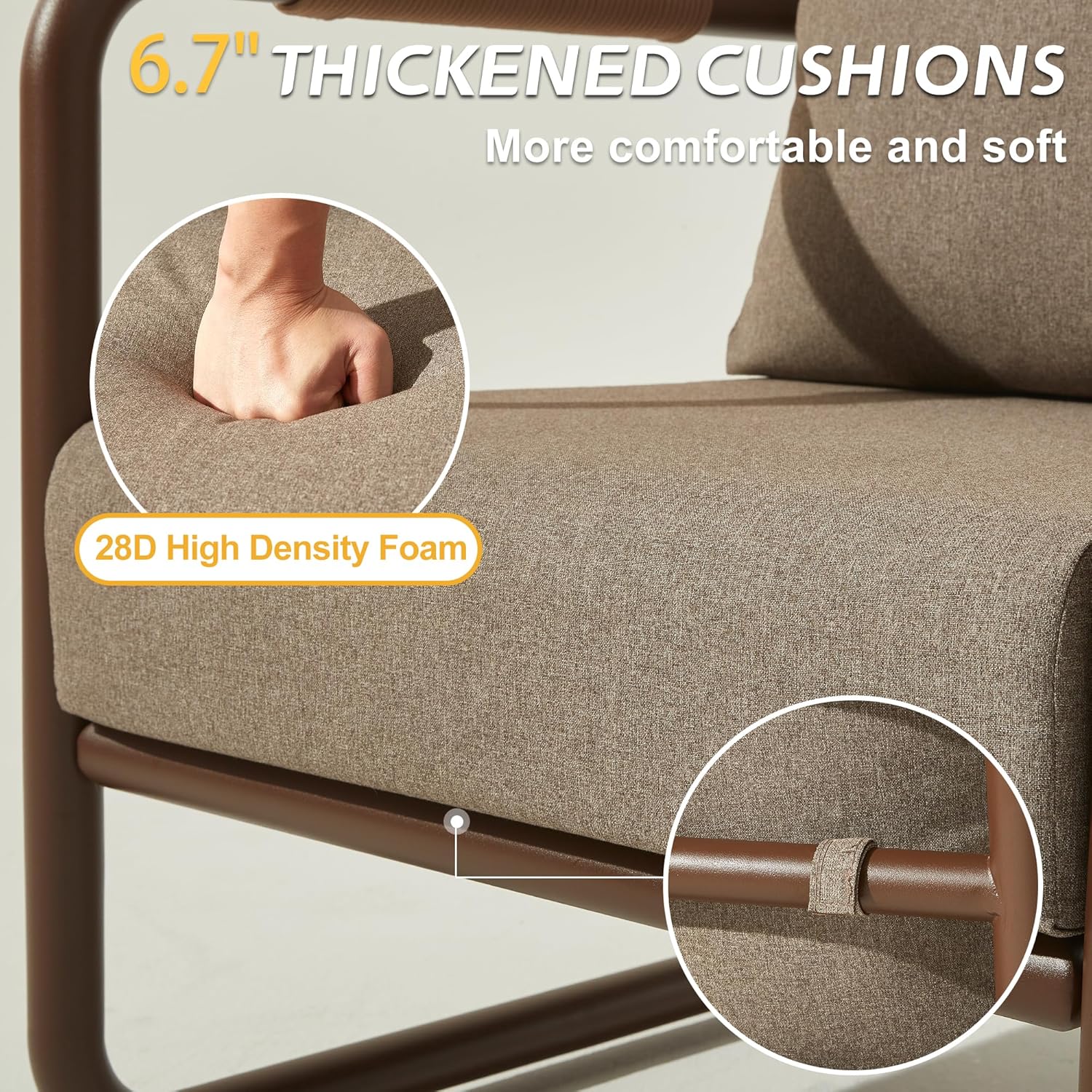 Outdoor Aluminum Patio Furniture Set, 5-Seats Patio Conversation Sofa Set with 2 Swivel Rocking Chairs and Oversized Fire Pit Table w/Glass Wind Guard, All Weather for Balcony, Garden-Brown