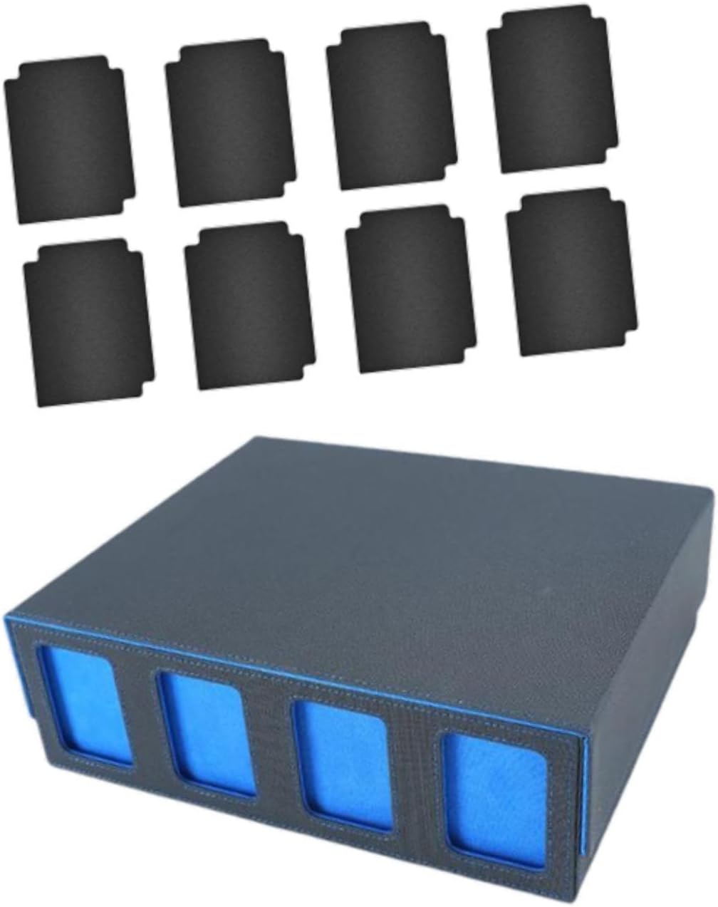 Card Deck Box Holds 2400 Cards Display PU Leather Card Organizer Card Storage Box for Sports Cards Album Collection Cards Black Red(Blue with Divider)