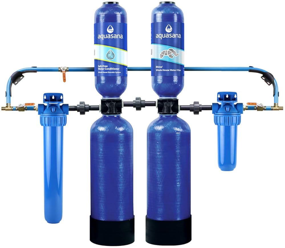 Aquasana Whole House Water Filter System - Salt-Free Descaler, Carbon & KDF Home Water Filtration - Filters Sediment & 97% Of Chlorine - 1,000,000 Gl - EQ-1000-AST