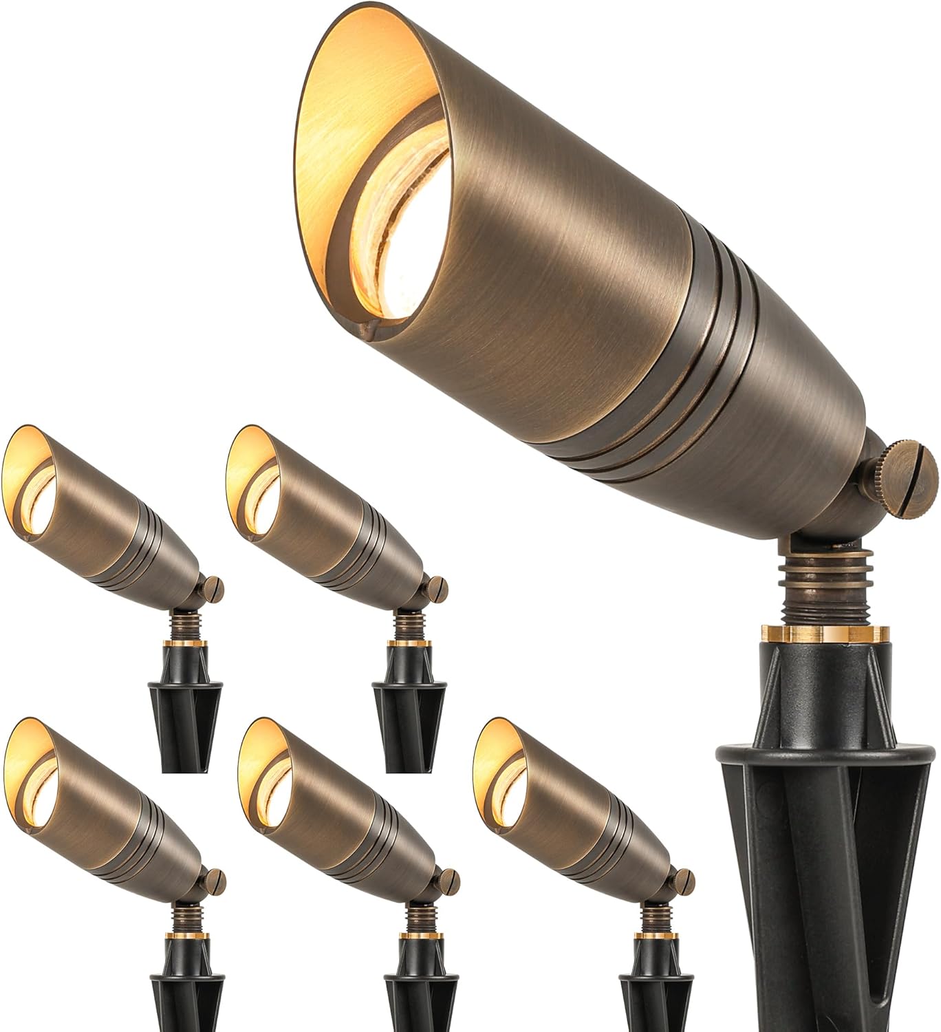 LUTEC Solid Brass Low Voltage Landscape Lighting, 12V Heavy Duty Waterproof Landscape Spotlights Bronze, Wired Uplights Outdoor Fixtureswith ABS Spike, Garden Yard Pathway Tree Without Bulb, 6 Pack