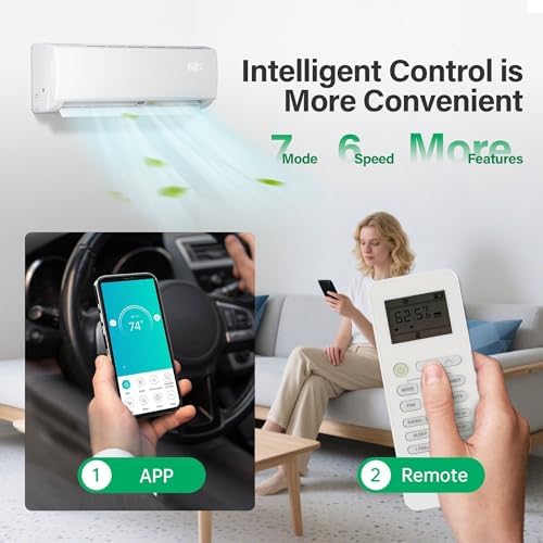 HUMSURE 12000 BTU Mini Split Air Conditioner & Heater, Wifi Enabled 115V Energy Saving Wall Mounted Inverter Ductless AC Unit Cools up to 750 Sq. Ft, Heat Pump & Installation Kit