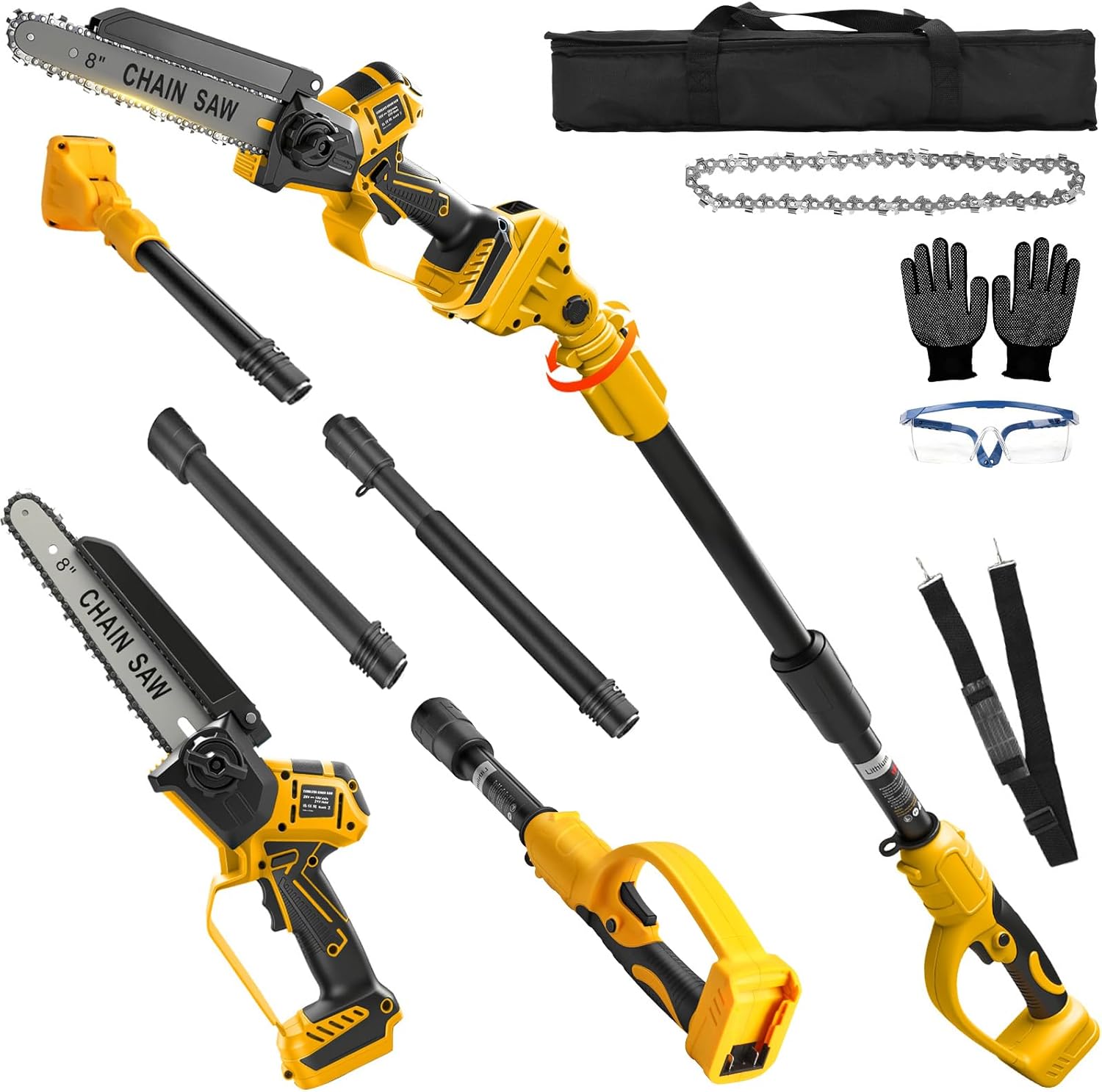 8 Inch Cordless Pole Saw for Dewalt 20V Max Battery (No Battery), Brushless Electric Chainsaw with Extension Pole, 15Ft Long Reach for Tree Pruning Hedge Cutting