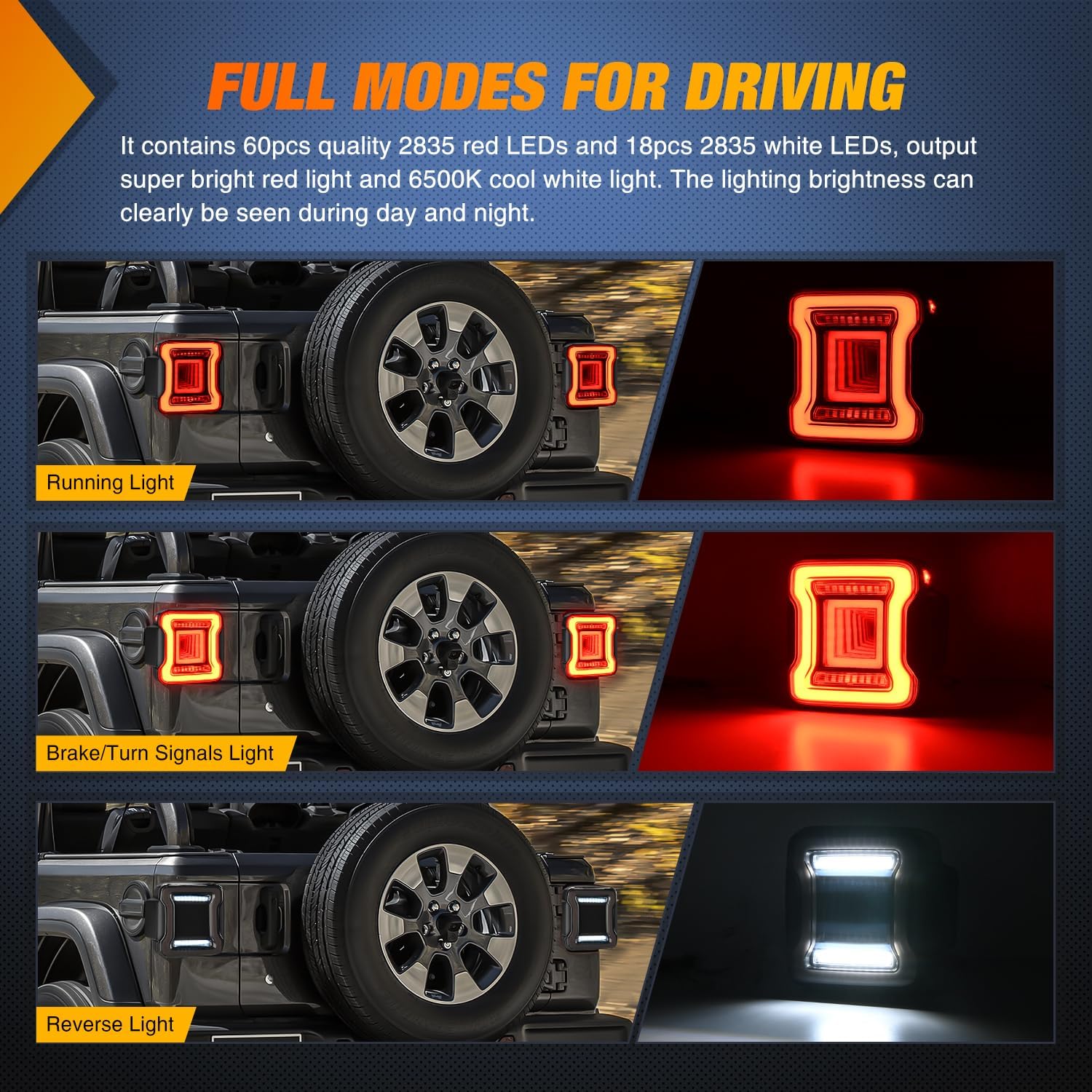 Nilight JL Tail Light LED Smoked Lens White Lights Back Up Reverse Red Running Brake Stop Turn Signals DOT APPROVED Taillight Compatible With 2018-2025 Jeep Wrangler