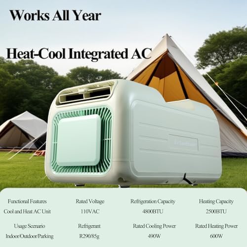 iHooToo Portable Camping Air Conditioner - 110V AC 4800BTU Cooling & 2500BTU Heating, 40-50dB Tent AC for Camping, Remote Control, Cools 86 sq ft, Ideal for Camping, RV, Truck, Small Rooms (Green)