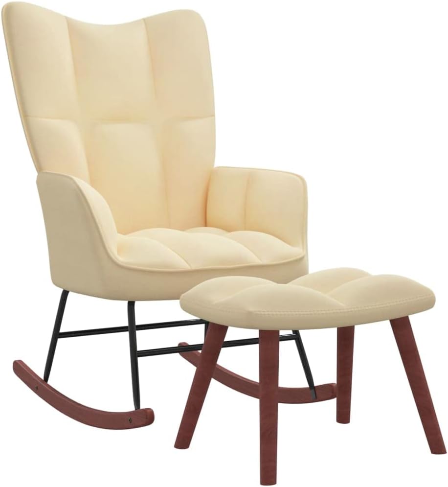 Rocking Chair with a Stool Cream White Velvet,Functional Companion:The included stool offers additional seating and convenience, complementing the overall design. Patio Furniture & Accessories, Chairs