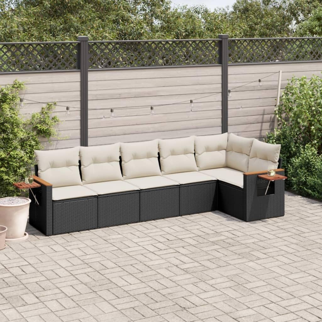 6-Piece Garden Sofa Set Black Outdoor Furniture with Weather Resistant Modular Design Comfortable Cushions and Integrated Storage for Patio Balcony
