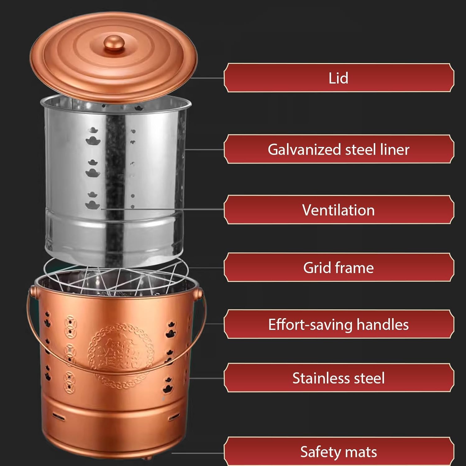 Stainless Steel Paper Burn Bucket, Burn Can for Paper, Incinerator for Garden Leaf Wood Trash Backyard Bonfire