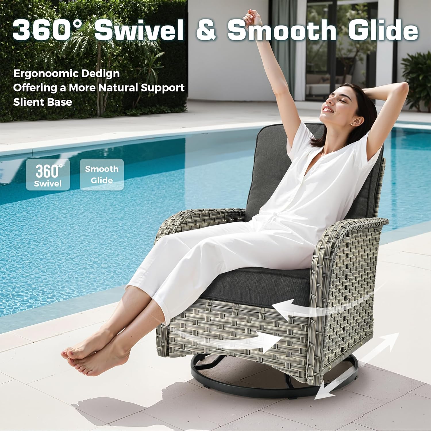 9 PCS Outdoor Patio Furniture Set with Fire Pit Table and Swivel Rocking Chairs,All Weather Wicker Rattan Patio Seating Sofa and Chair Set with Ottomans,Outdoor Conversation for Porch Deck Yard,Black